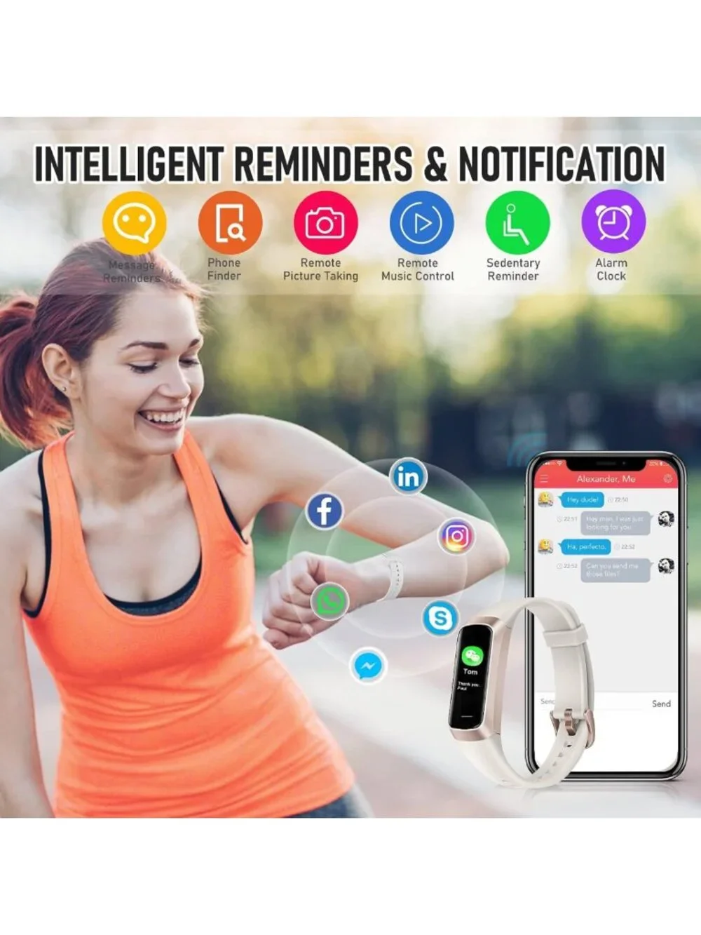 24/7 Heart Rate & Blood Pressure Fitness Tracker, AMOLED Touch Screen Smart